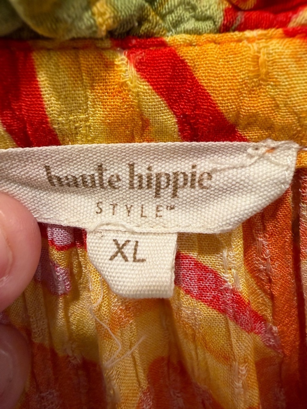 Haute Hippie Style Tropical Floral Flutter Sleeve Blouse XL Orange Boho Coastal - Picture 12 of 14